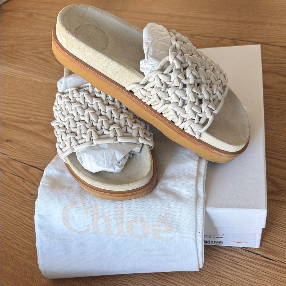 Women's Cream Woven Slide Sandals